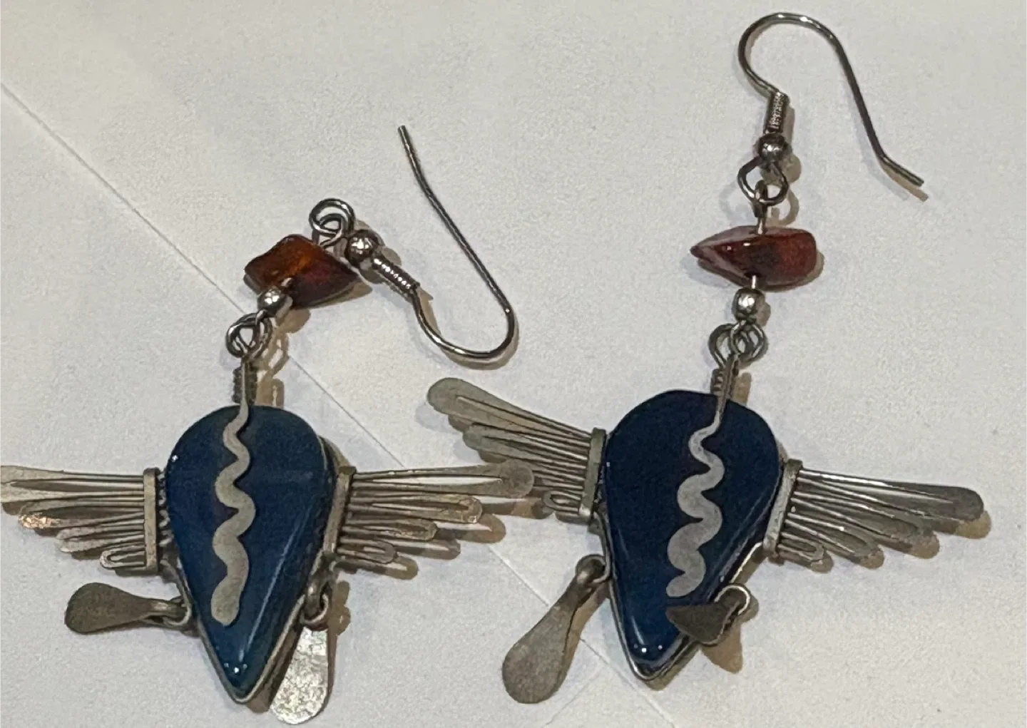 Unique Blue & Silver Dangle Earrings