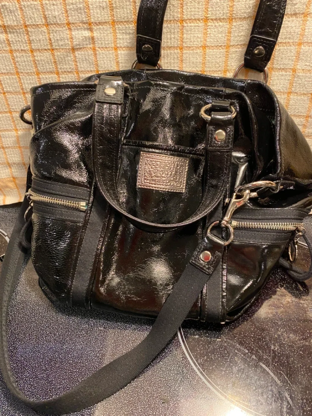 Coach Black Patent Leather Tote Bag
