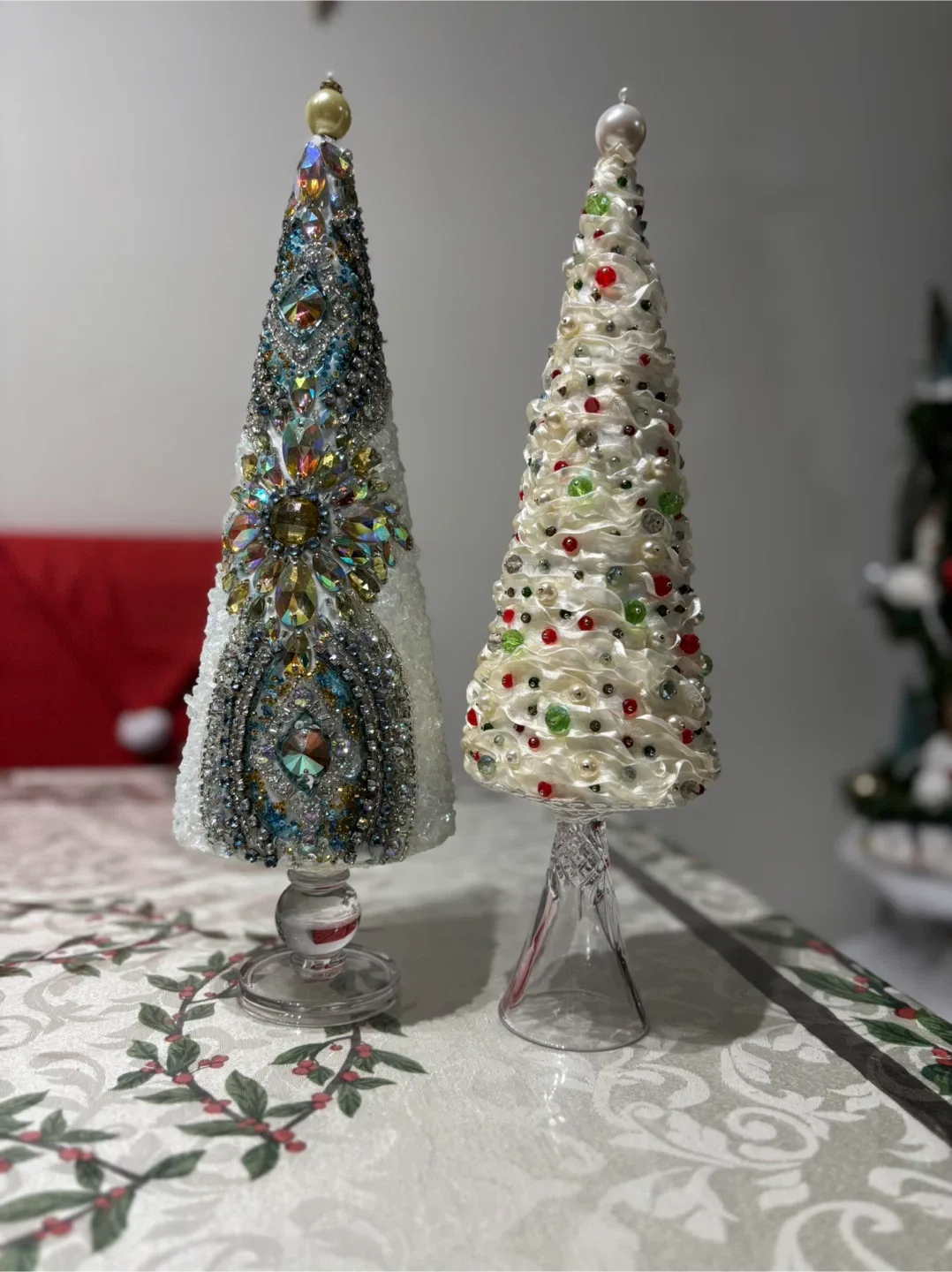 Decorative Jeweled Christmas Trees - Set of 2