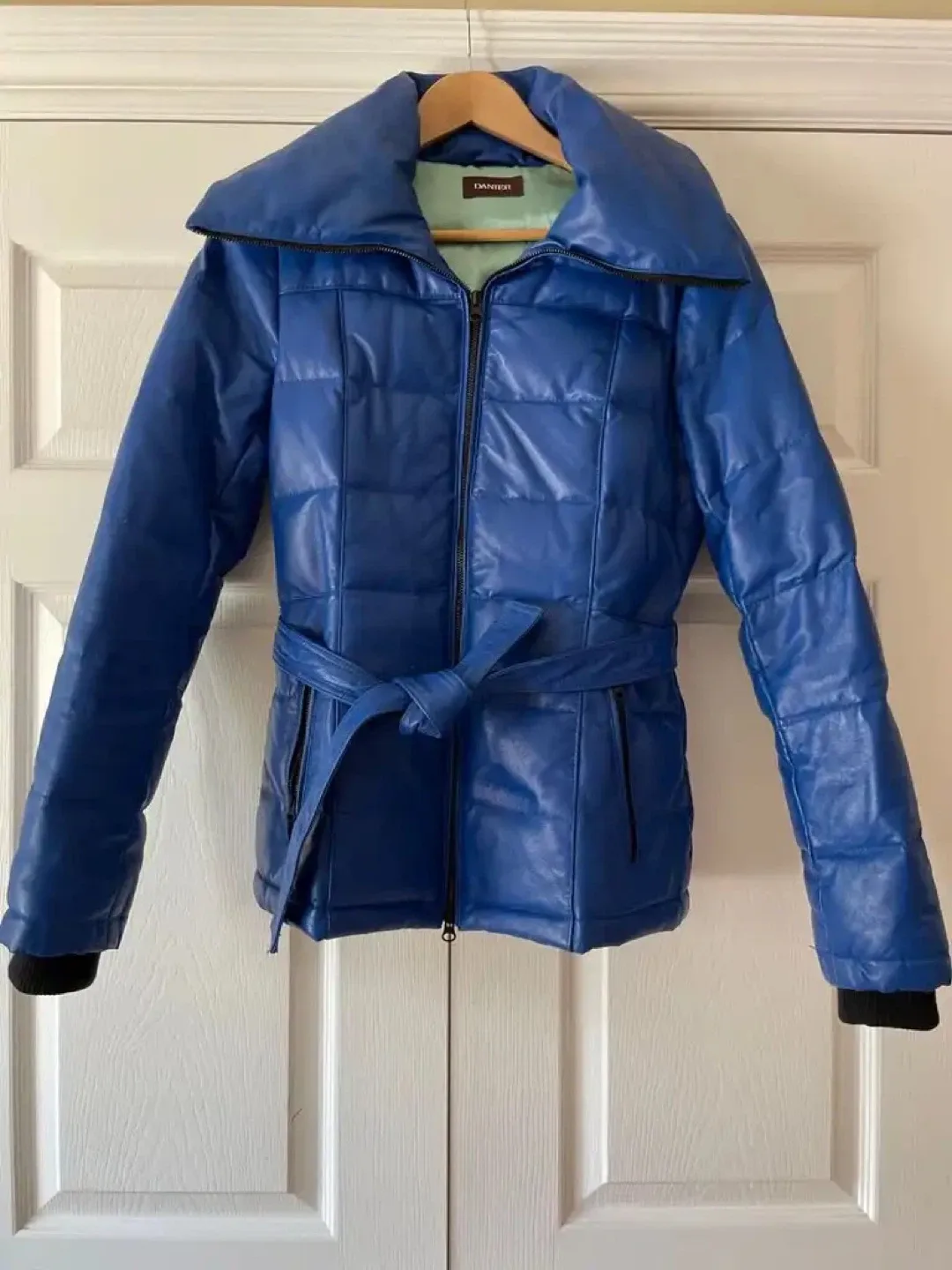 Danier Blue Leather Puffer Jacket