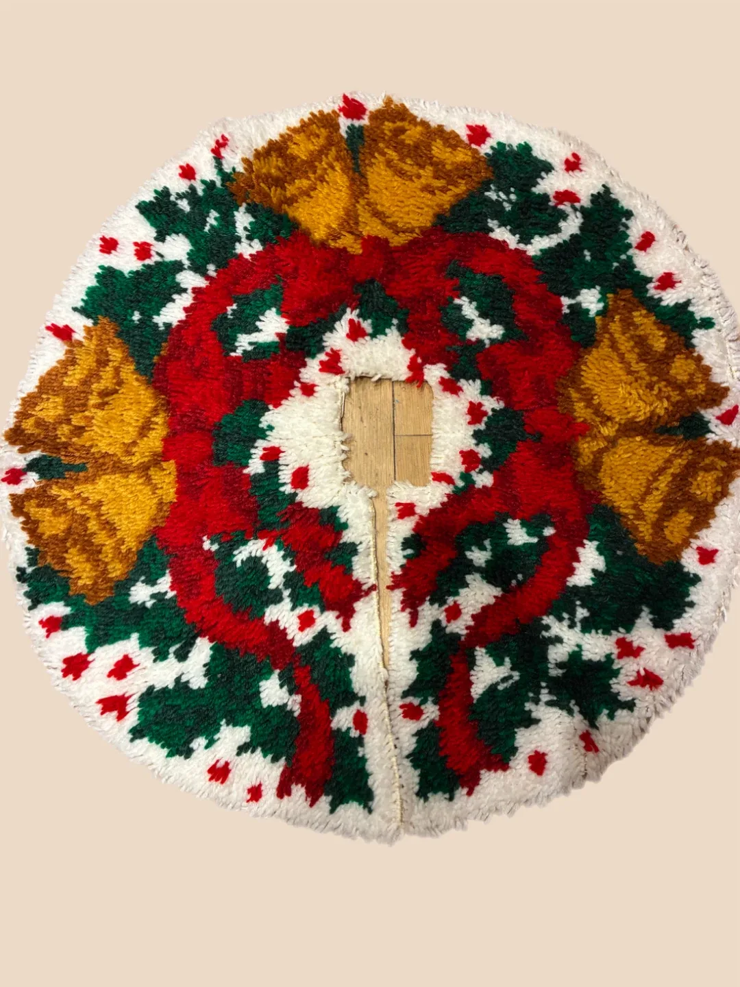 Vintage Latch Hook Christmas Tree Skirt - Handmade