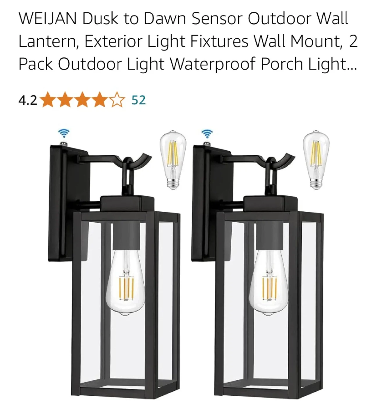 New Dusk to Dawn Sensor Outdoor Wall Lantern Lights Set of 2