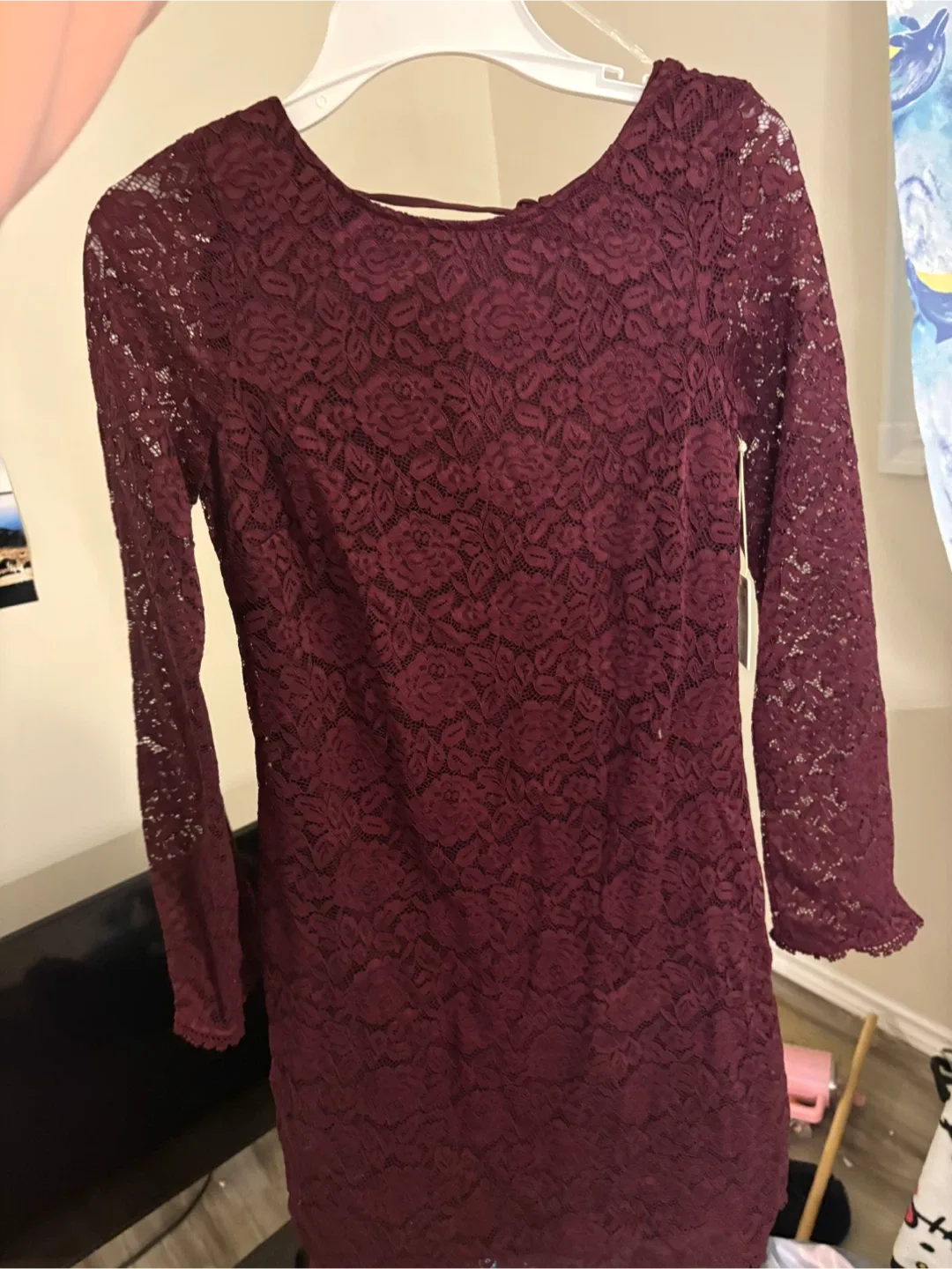 Burgundy Lace Long Sleeve Dress
