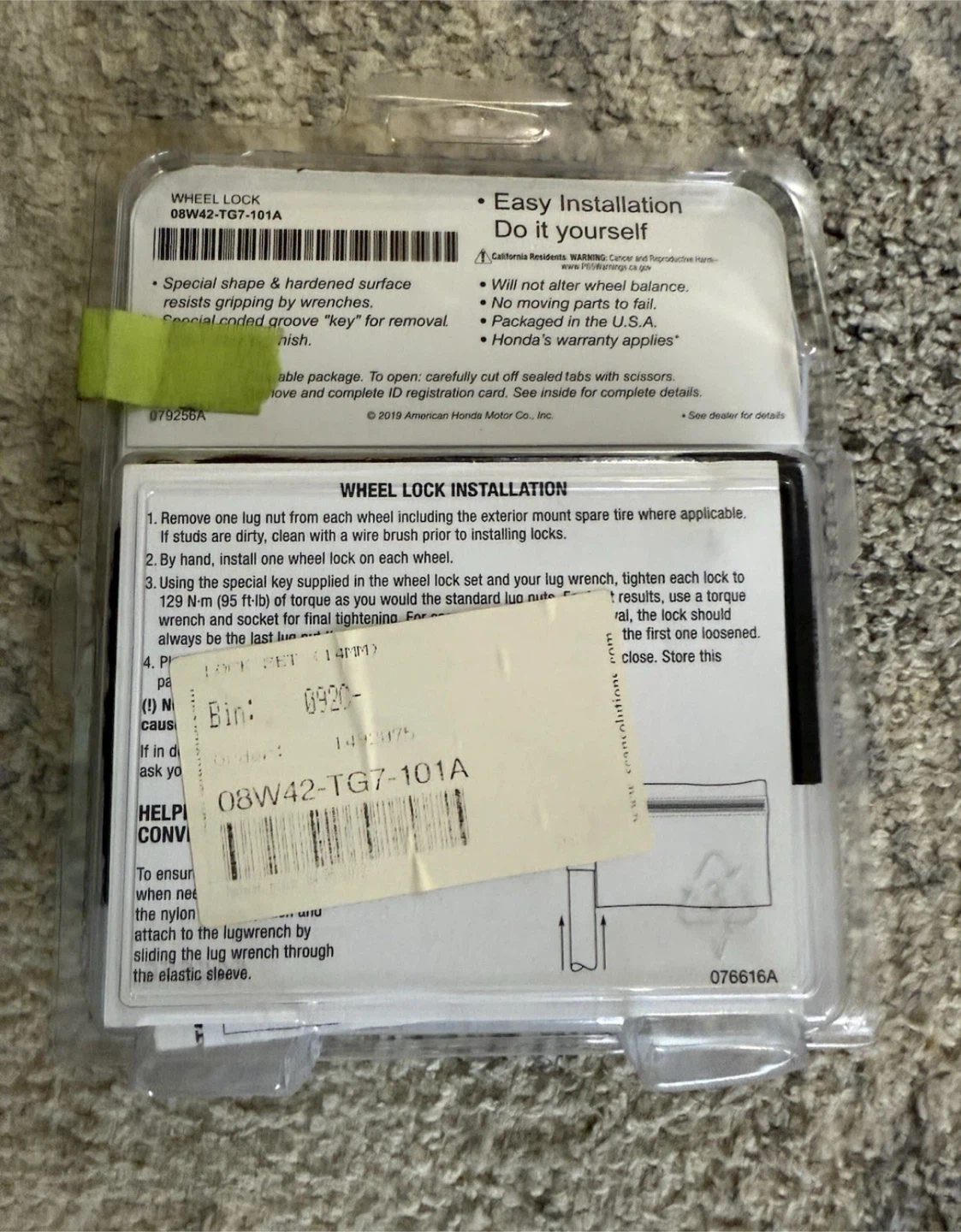 New Honda Wheel Lock 08W42-TG7-101A - photo 2