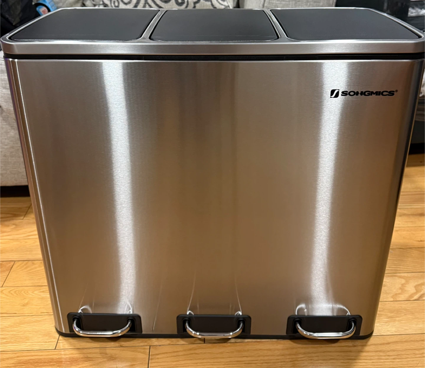New SONGMICS Triple Trash Can - Stainless Steel