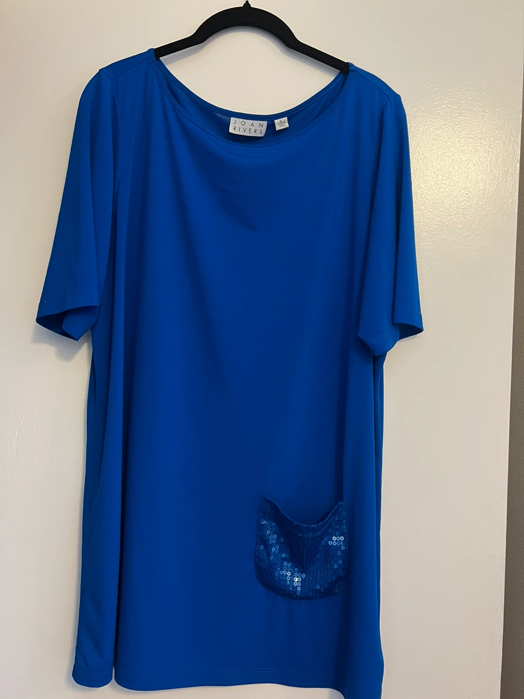 Joan Rivers Royal Blue Tunic Top w/Sequined Pocket