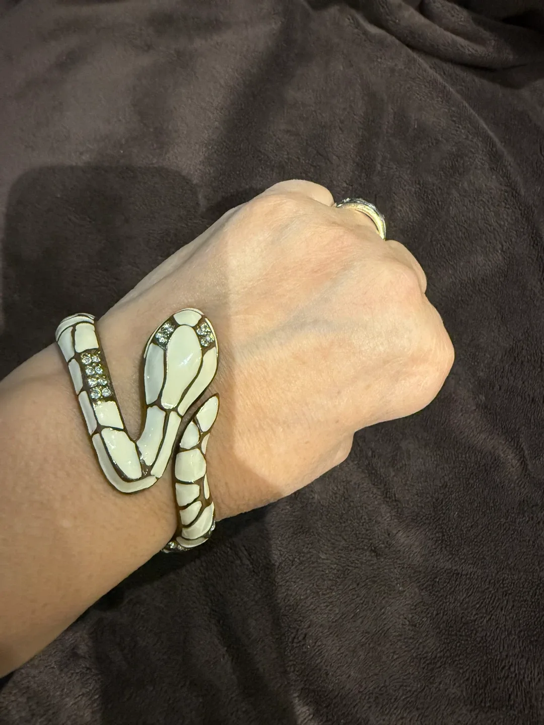 White & Gold Tone Snake Bangle