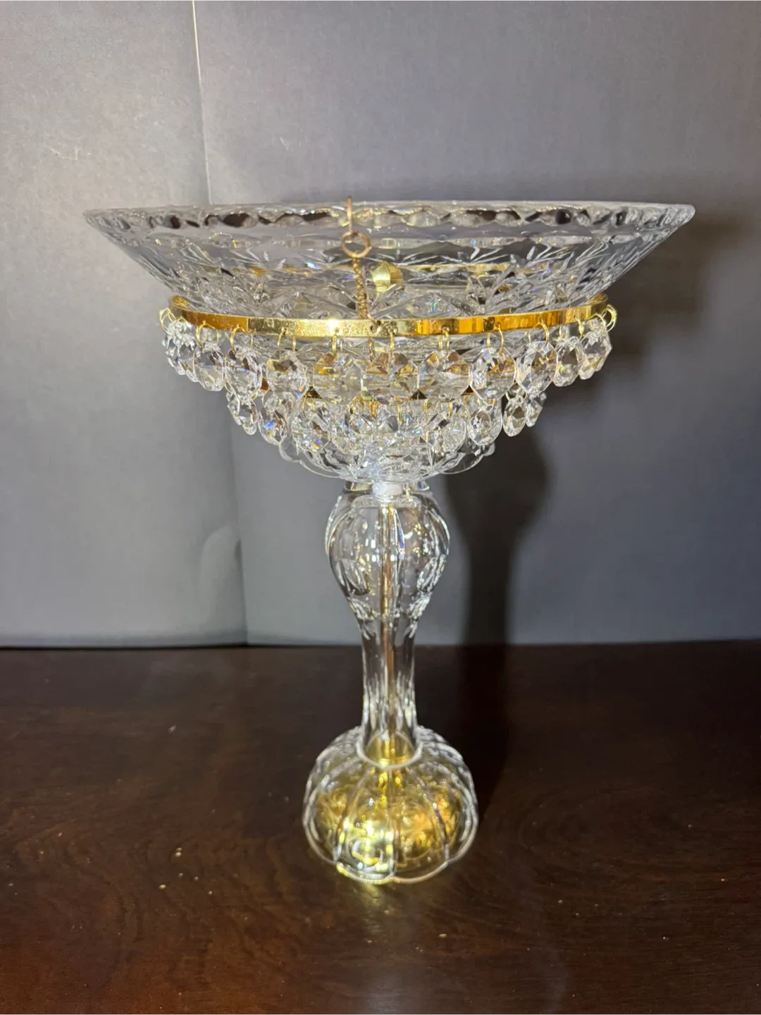 Crystal Pedestal Bowl with Gold Accents