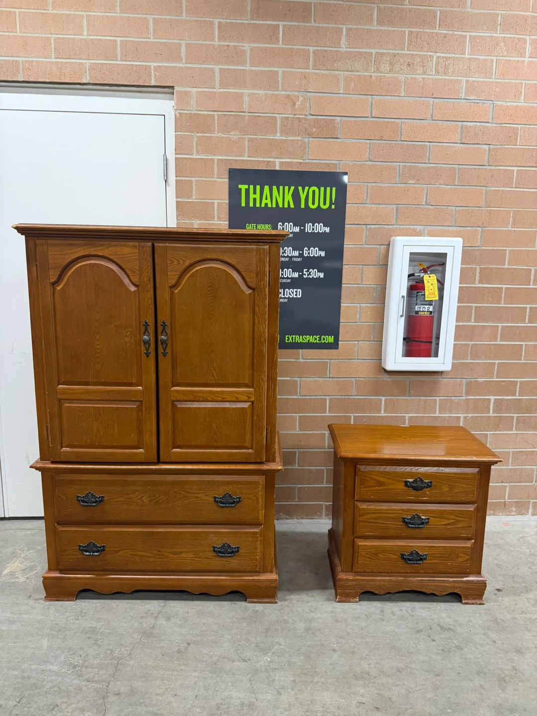 Wooden Armoire and Nightstand Set