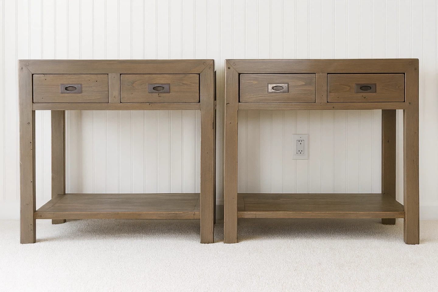 Set of 2 Solid Wood Nightstands | Built-In Outlets + USB - photo 5