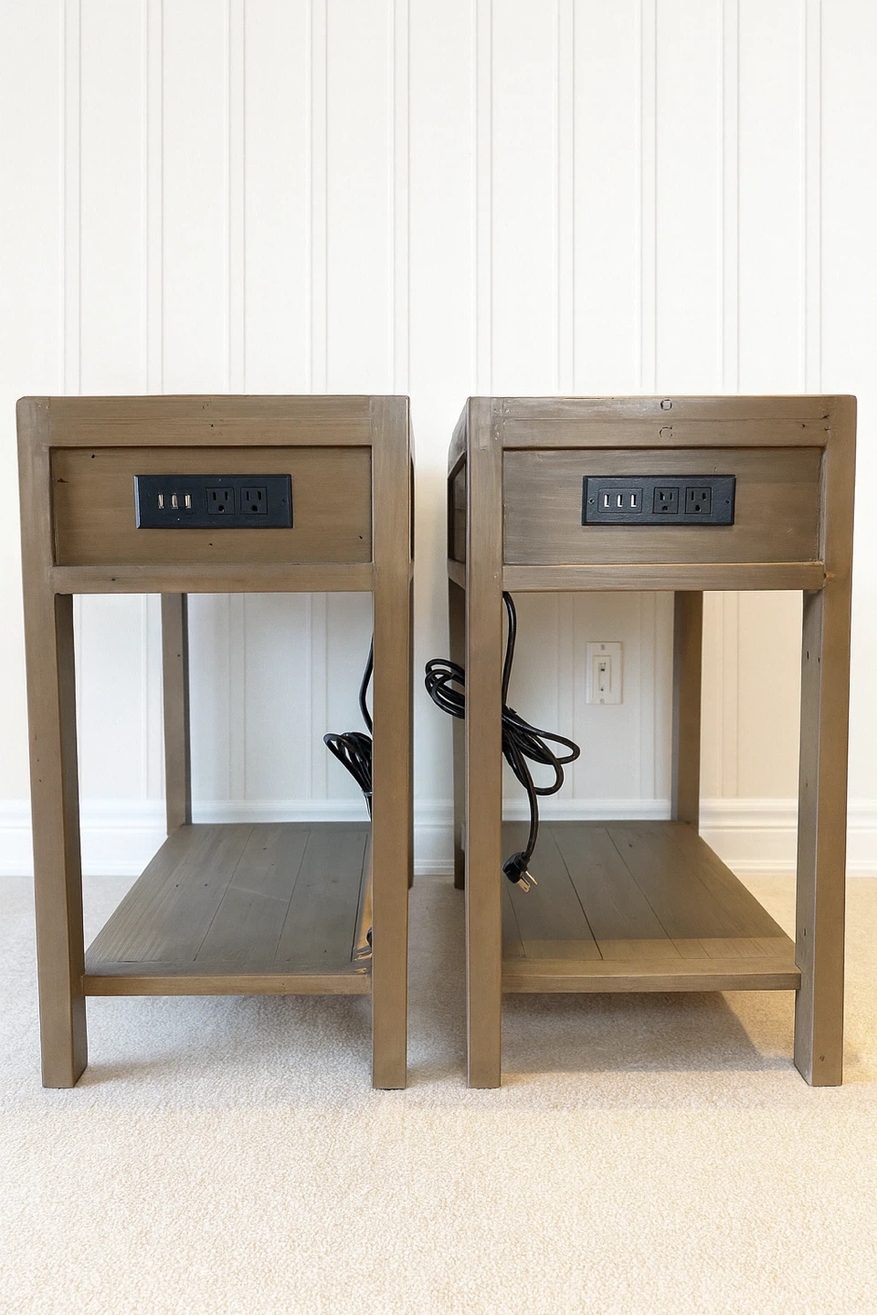 Set of 2 Solid Wood Nightstands | Built-In Outlets + USB - photo 3
