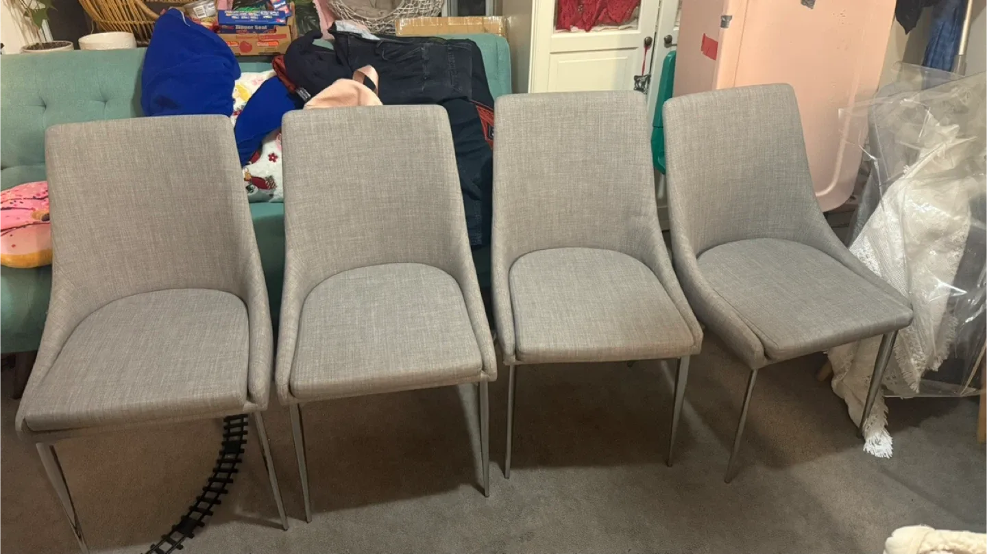Set of 4 Grey Upholstered Dining Chairs