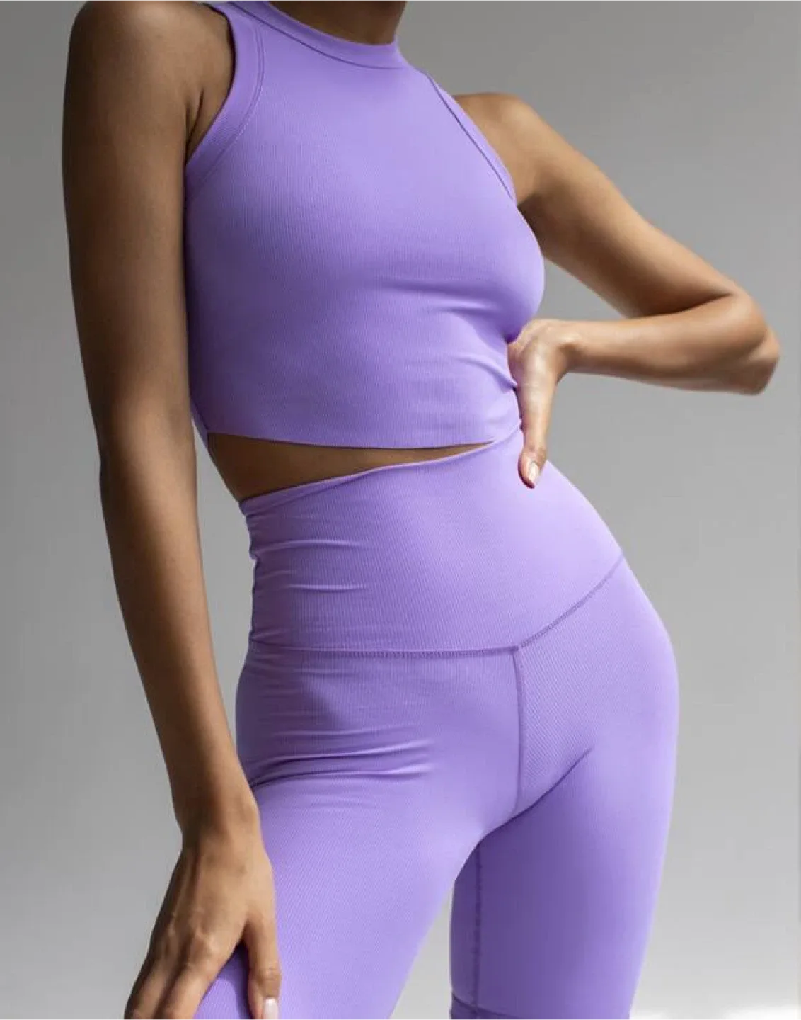 Lilac Ribbed Activewear Set (Top + Leggings) size L
