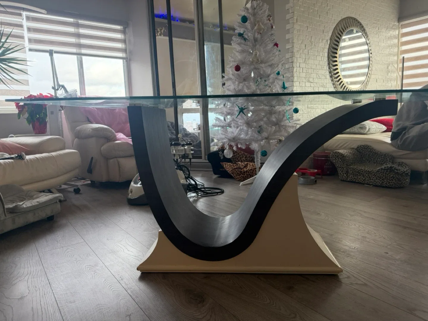 Glass Top Dining Table with Unique Base