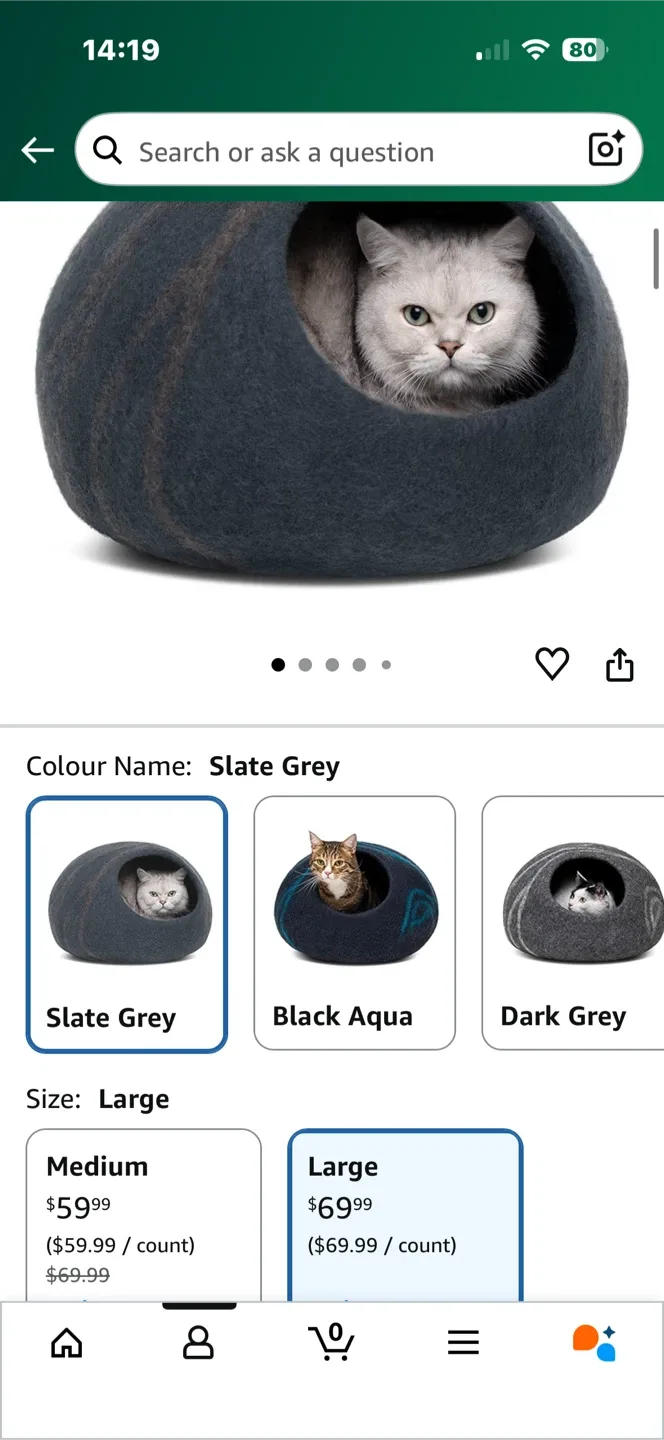 Large Slate Grey Cat Bed