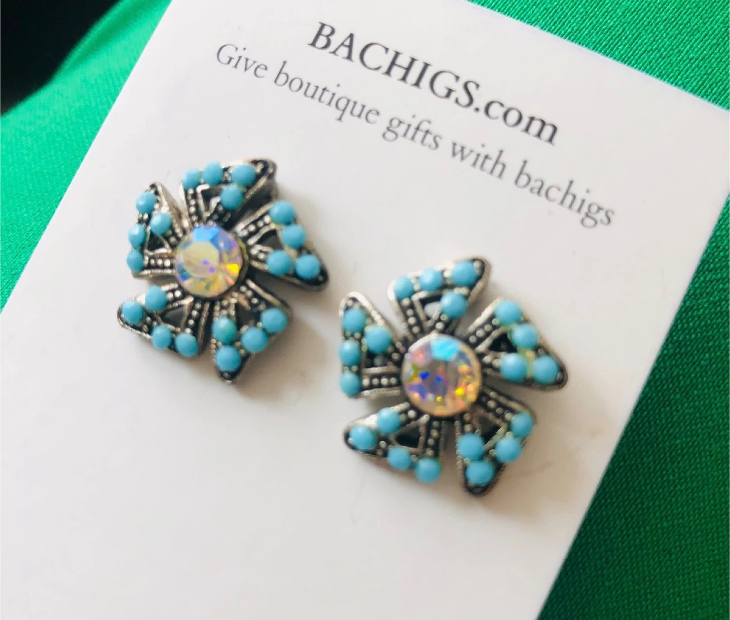 Flower Earrings - Turquoise & Silver Tone - photo 3