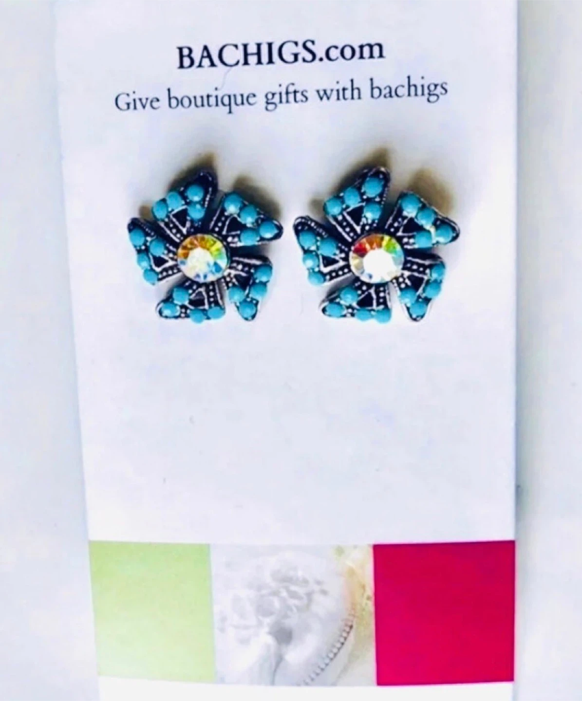 Flower Earrings - Turquoise & Silver Tone - photo 2
