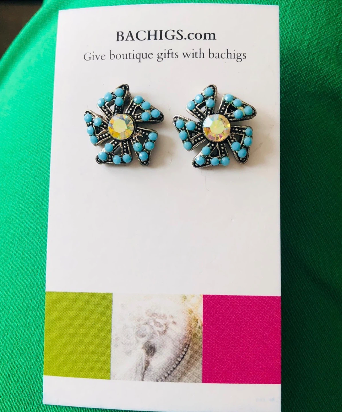 Flower Earrings - Turquoise & Silver Tone - photo 4