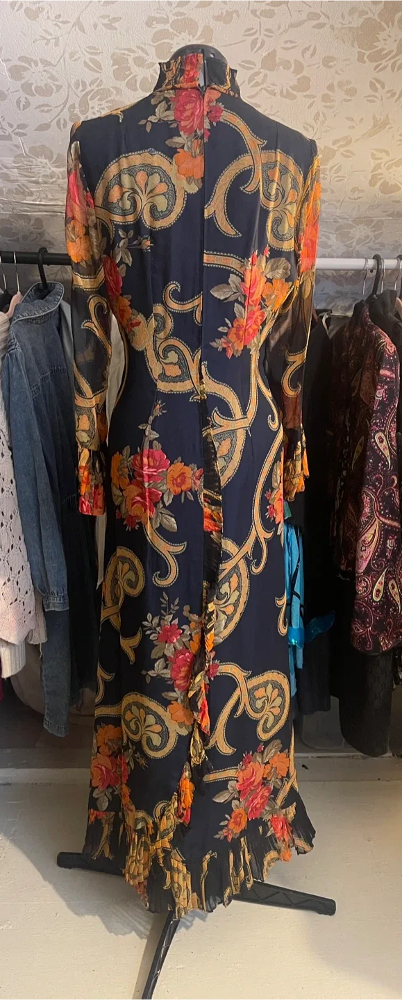 Vintage 1970s Vienna Chic Floral Baroque Maxi Dress