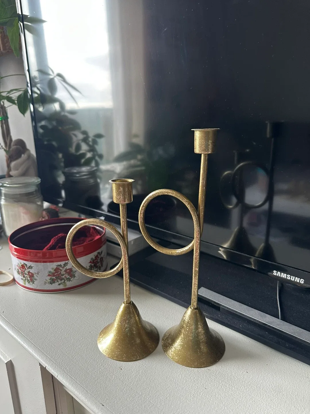 Gold Metal Candlestick Holders - Set of 2