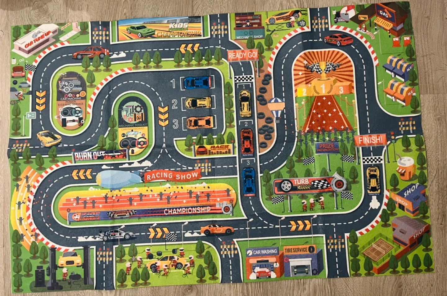 Kids Race Track Play Mat with Toy Cars