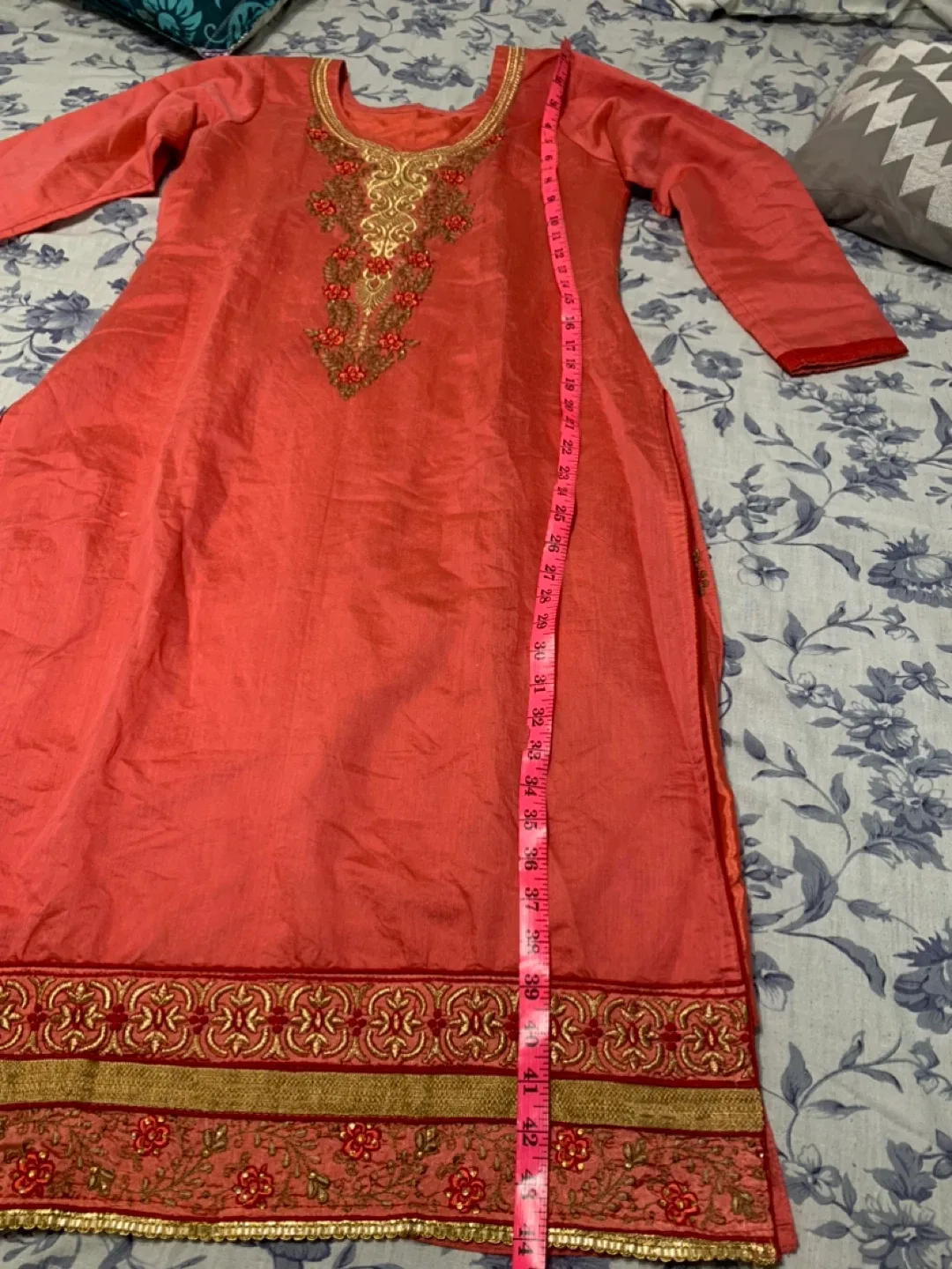 Coral Embroidered Kurti Dress Salwar and dupatta