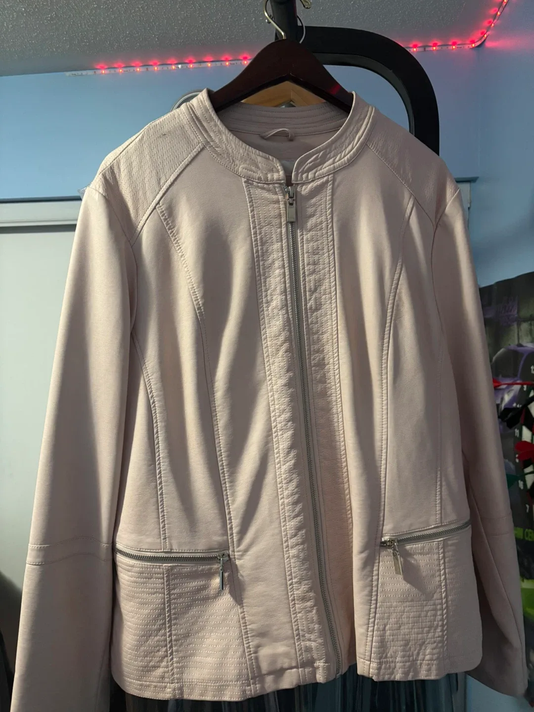 Pink Faux Leather Jacket