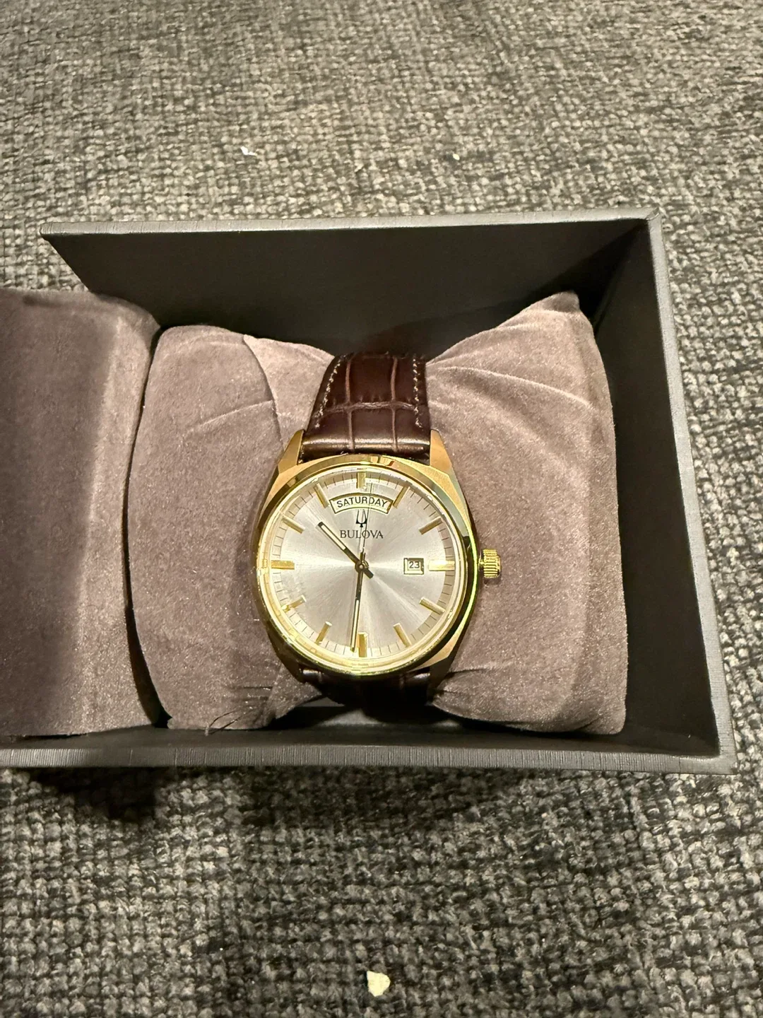 Bulova Men's Gold Tone Leather Strap Watch