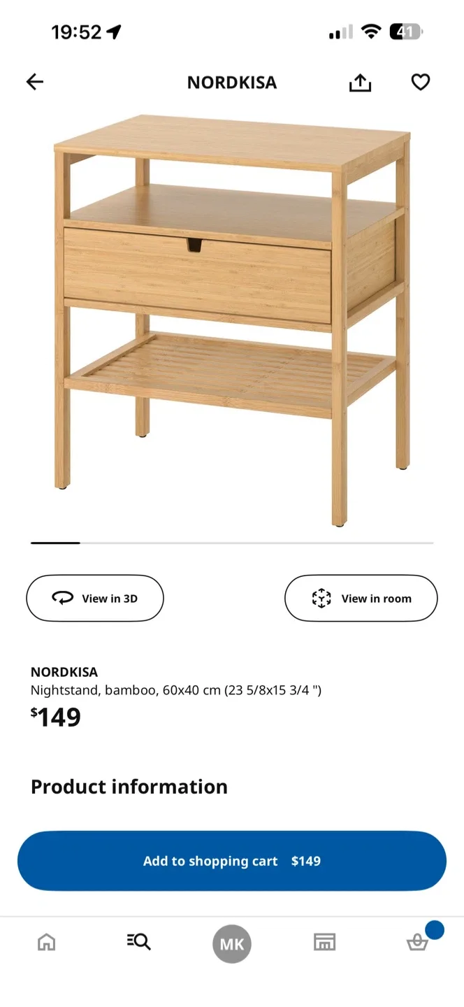 IKEA NORDKISA Bamboo Nightstand