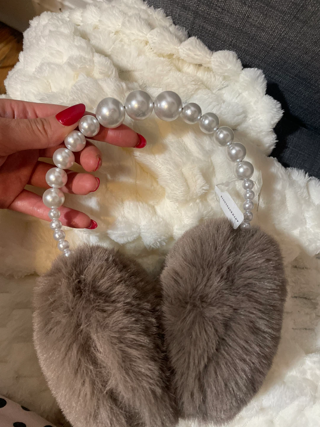Anthropologie Faux Fur Earmuffs with Pearls - New with Tags!