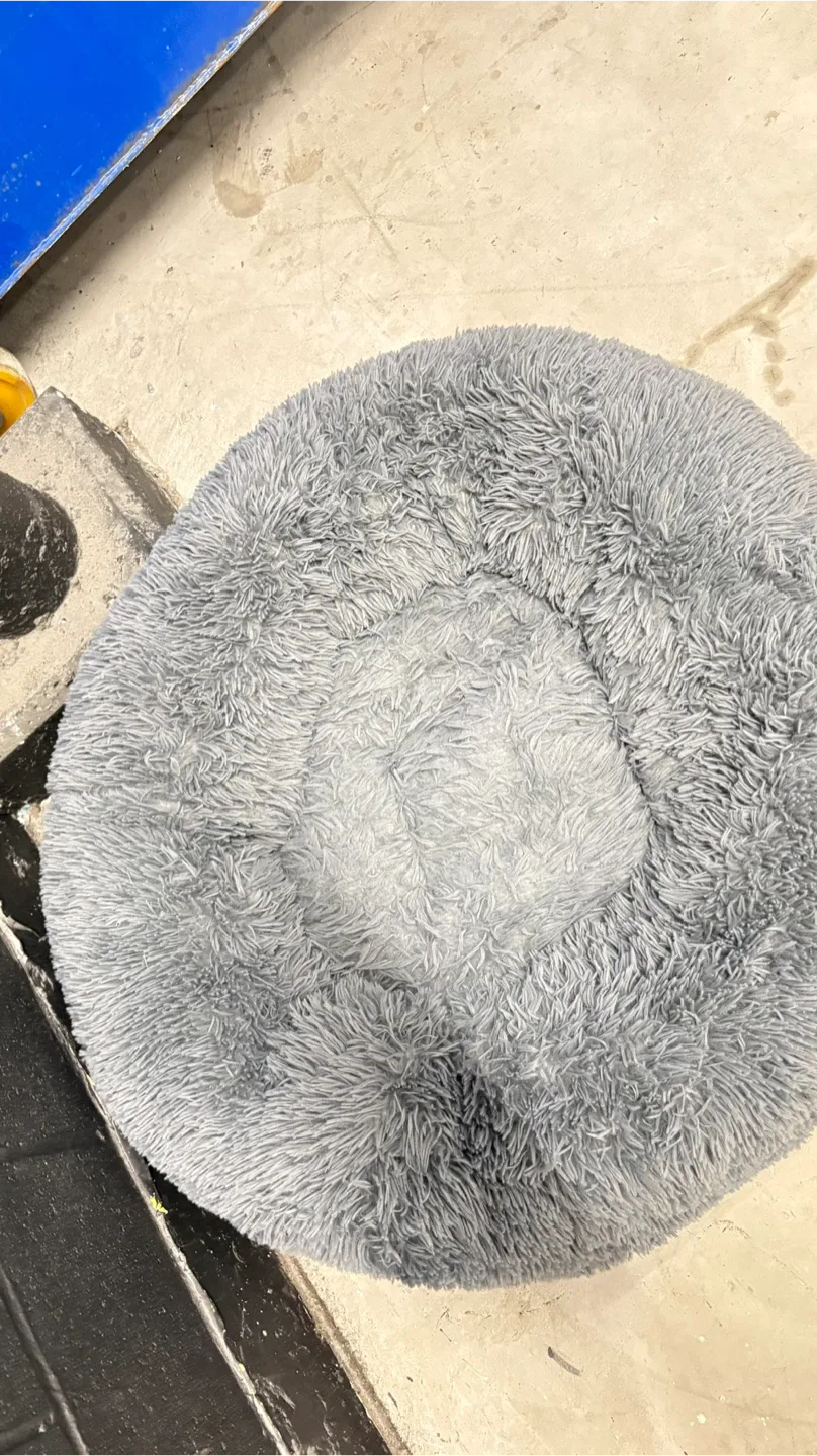 Grey Round Plush Pet Bed