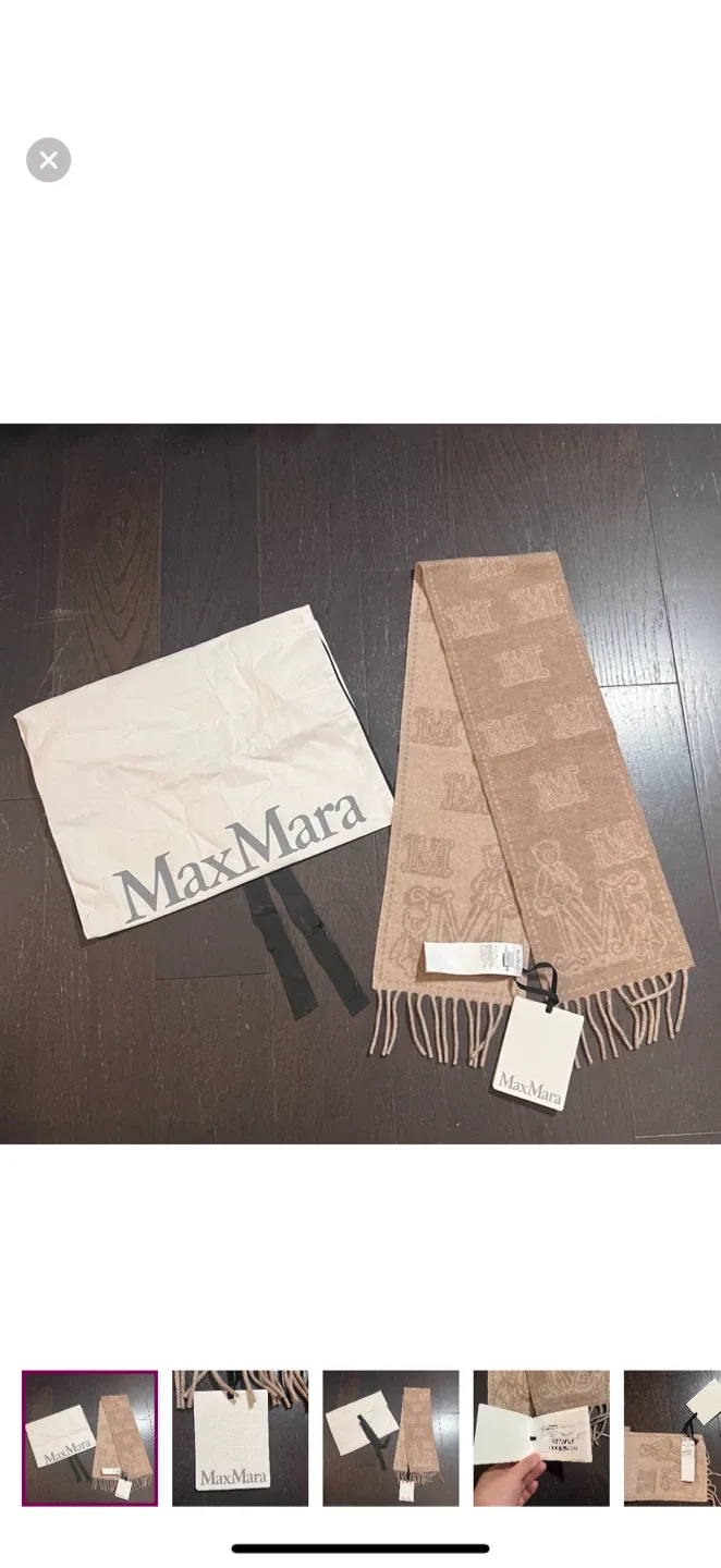 Max Mara Beige Wool Logo Scarf