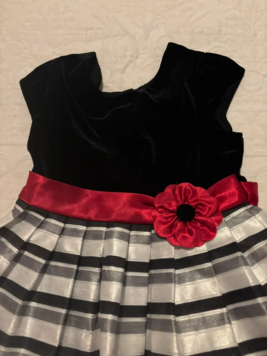 Girls' Black Velvet & Striped Dress - photo 3