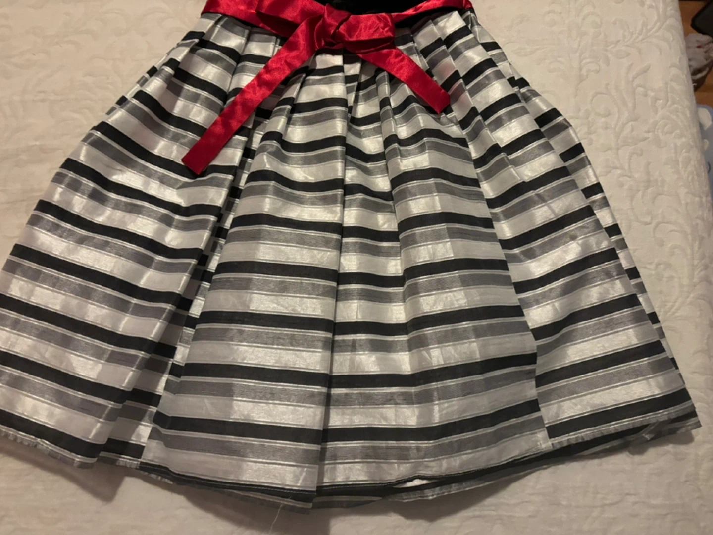 Girls' Black Velvet & Striped Dress - photo 5
