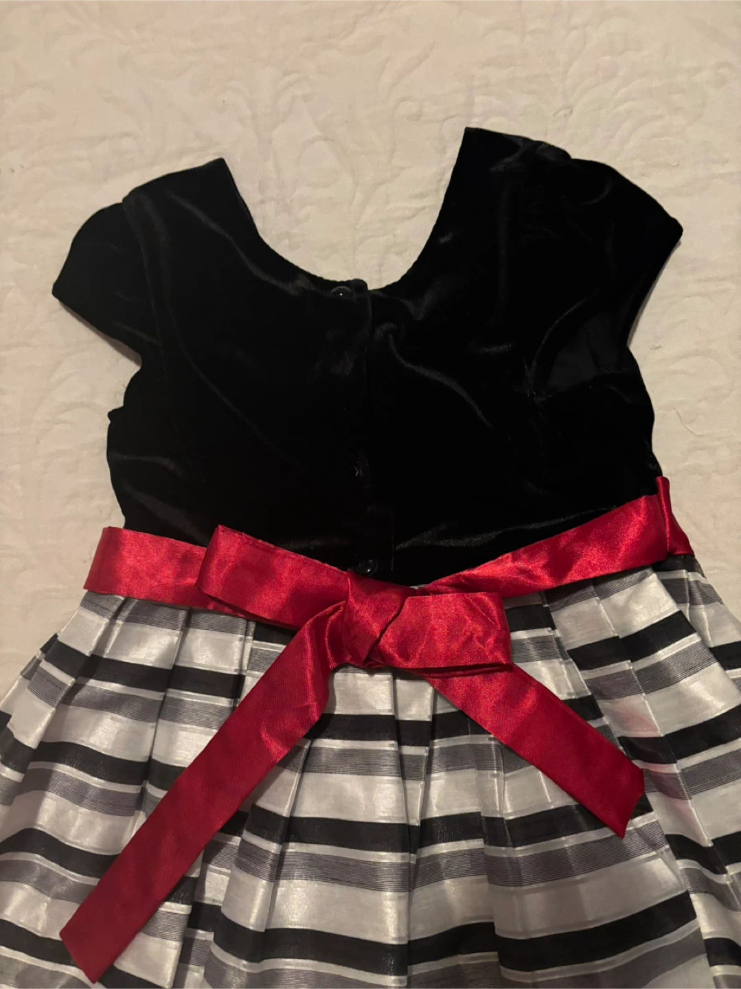 Girls' Black Velvet & Striped Dress - photo 4