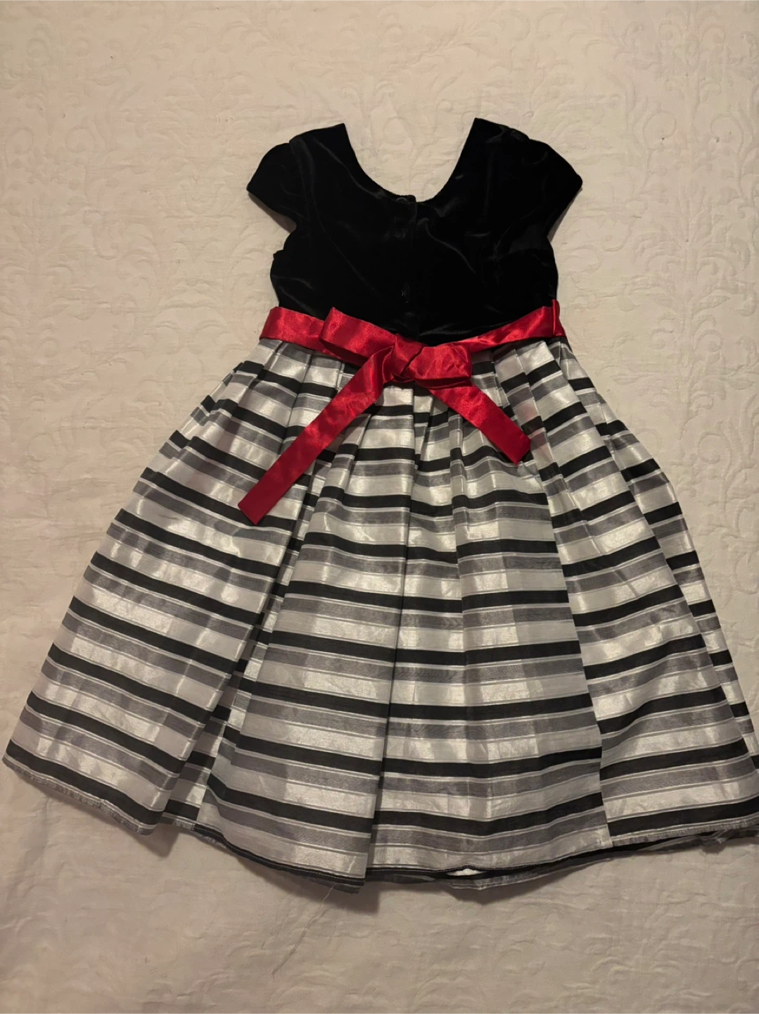 Girls' Black Velvet & Striped Dress - photo 2