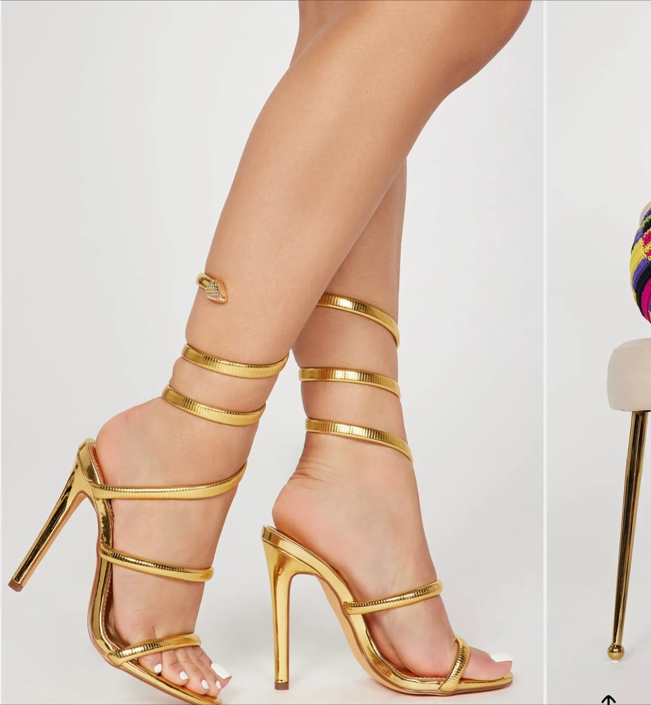 Fashion Nova Gold Snake Wrap Heels,