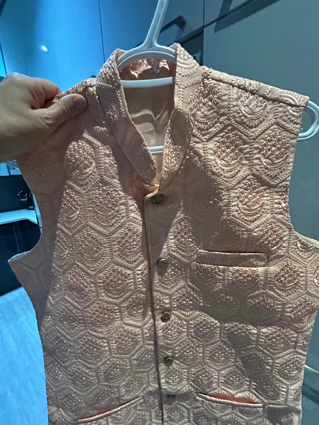 Men's  Nehru Peach Sleeveless Vest - Size Medium - photo 3