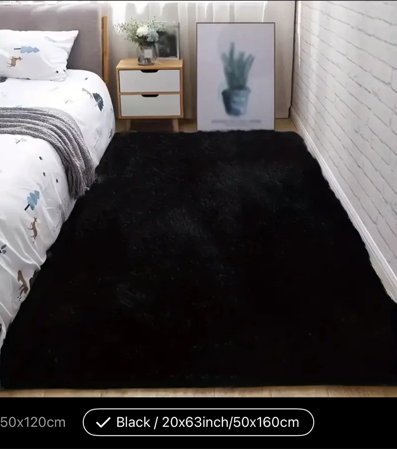 New Black Shaggy Rug (50x120cm)