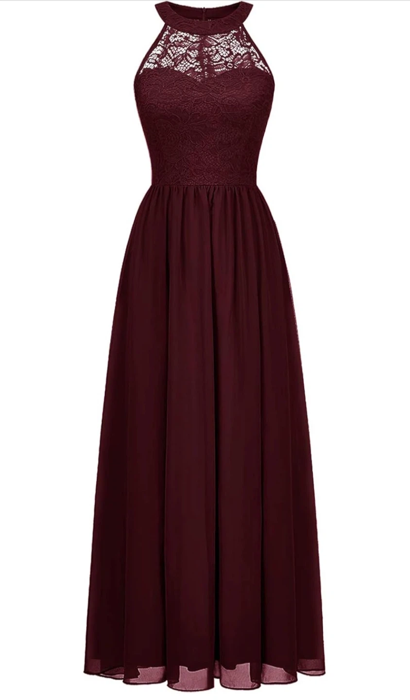 NEW! Wedtrend Halter Sleeveless Burgundy Lace Top Formal Dress
