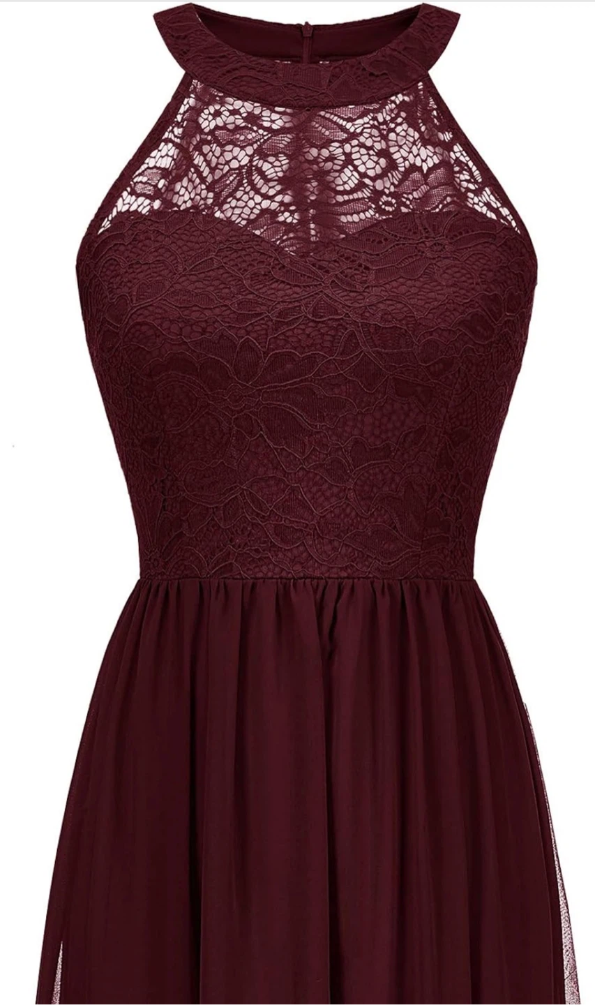 NEW! Wedtrend Halter Sleeveless Burgundy Lace Top Formal Dress - photo 5
