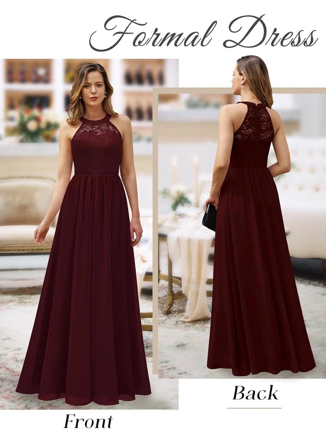 NEW! Wedtrend Halter Sleeveless Burgundy Lace Top Formal Dress - photo 3