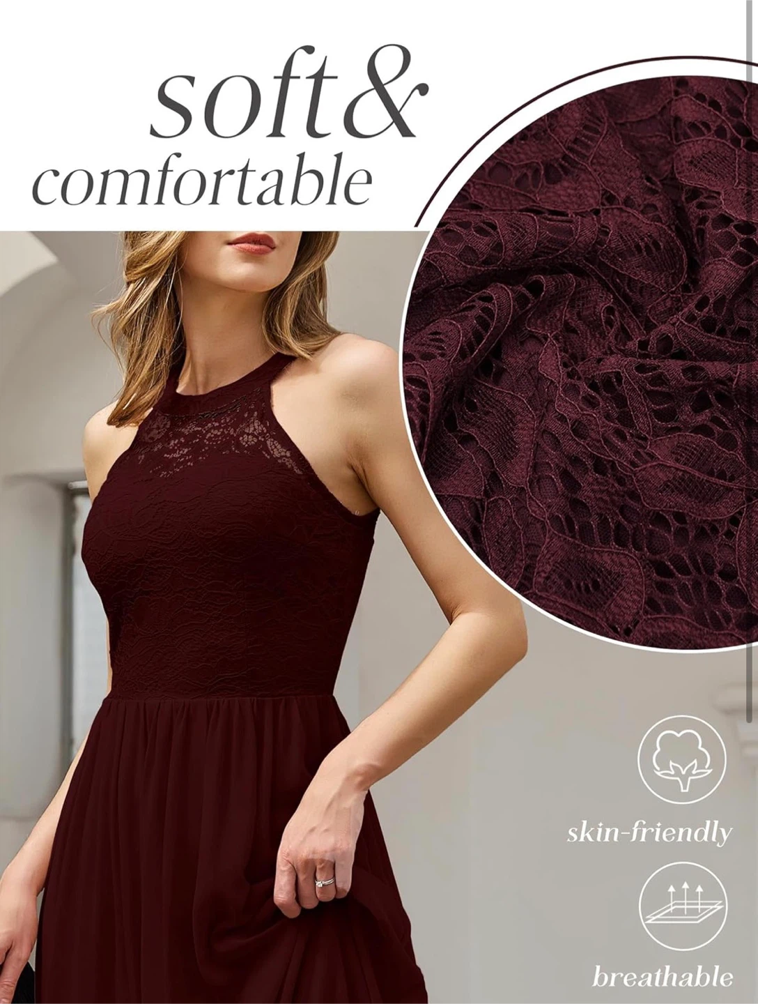 NEW! Wedtrend Halter Sleeveless Burgundy Lace Top Formal Dress - photo 4