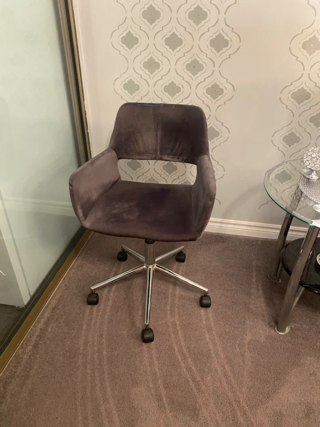 Grey Velvet Office Chair