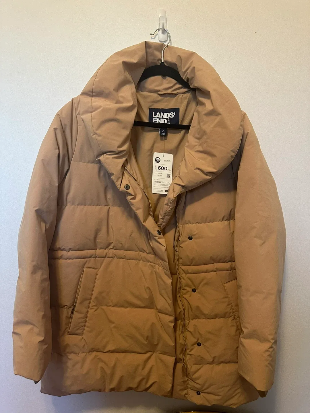Lands' End Women's Puffer Jacket Size L Beige Neutral