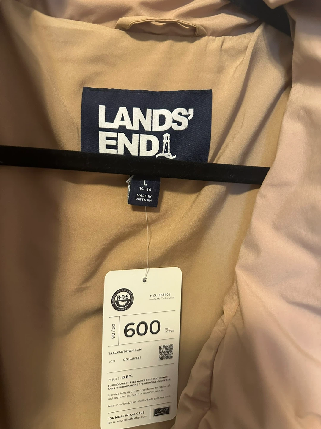Lands' End Women's Puffer Jacket Size L Beige Neutral - photo 3