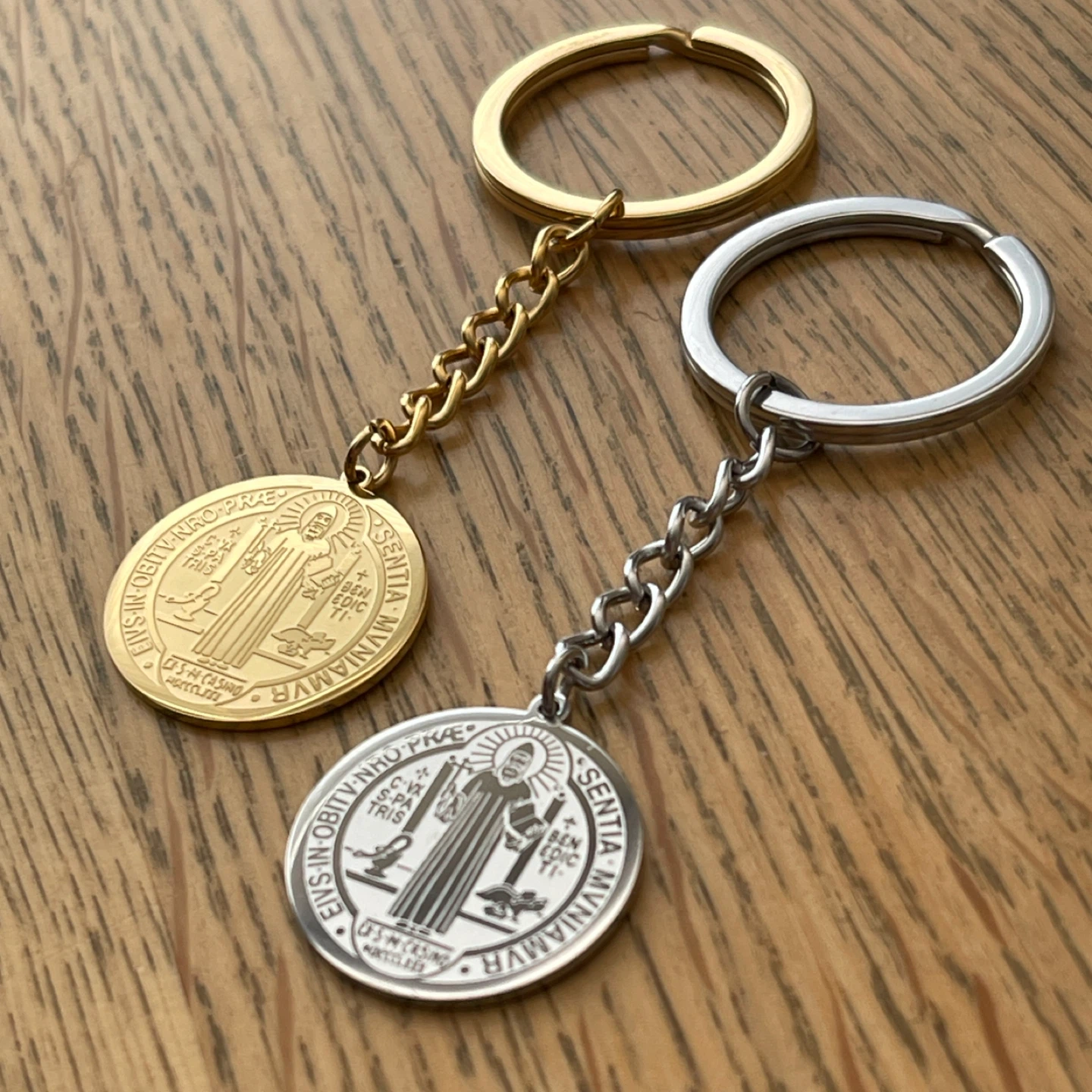 Double sided St. Benedict stainless steel keychain - photo 2