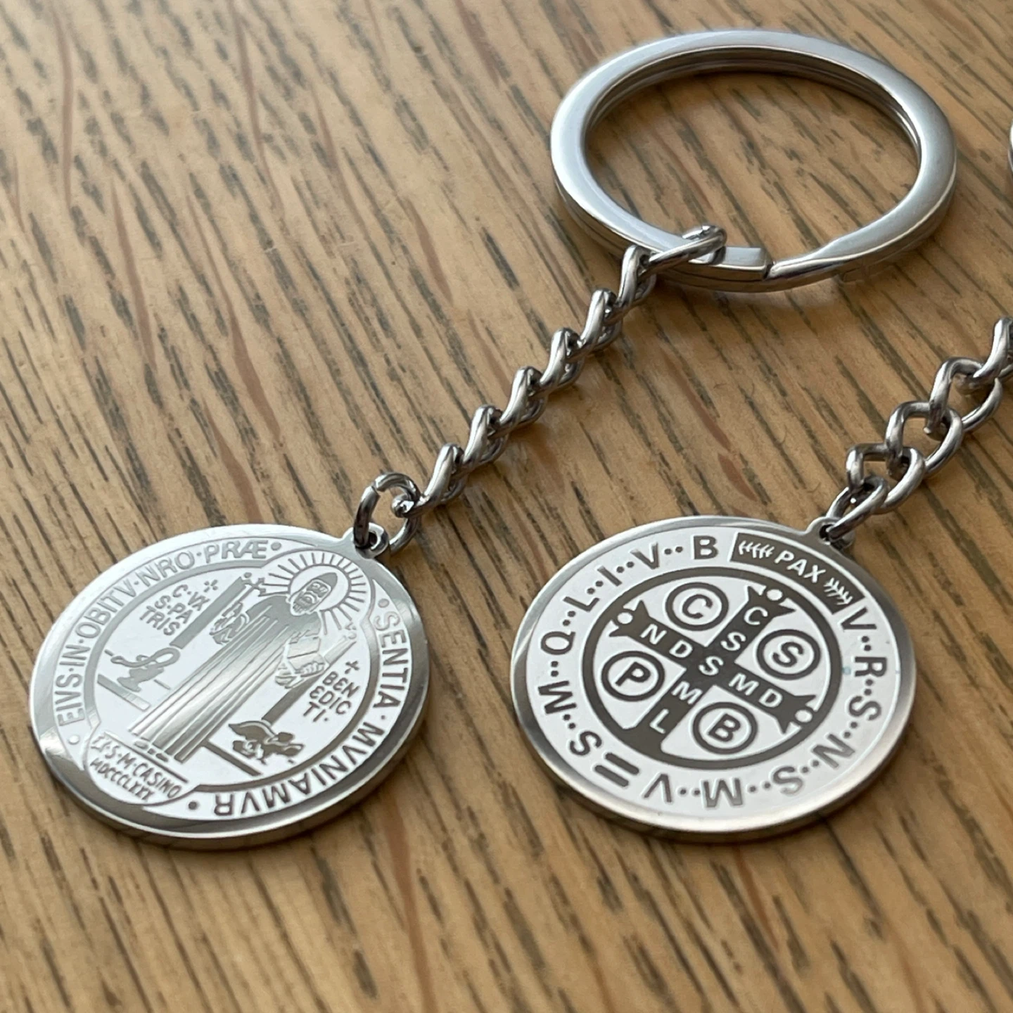 Double sided St. Benedict stainless steel keychain - photo 3