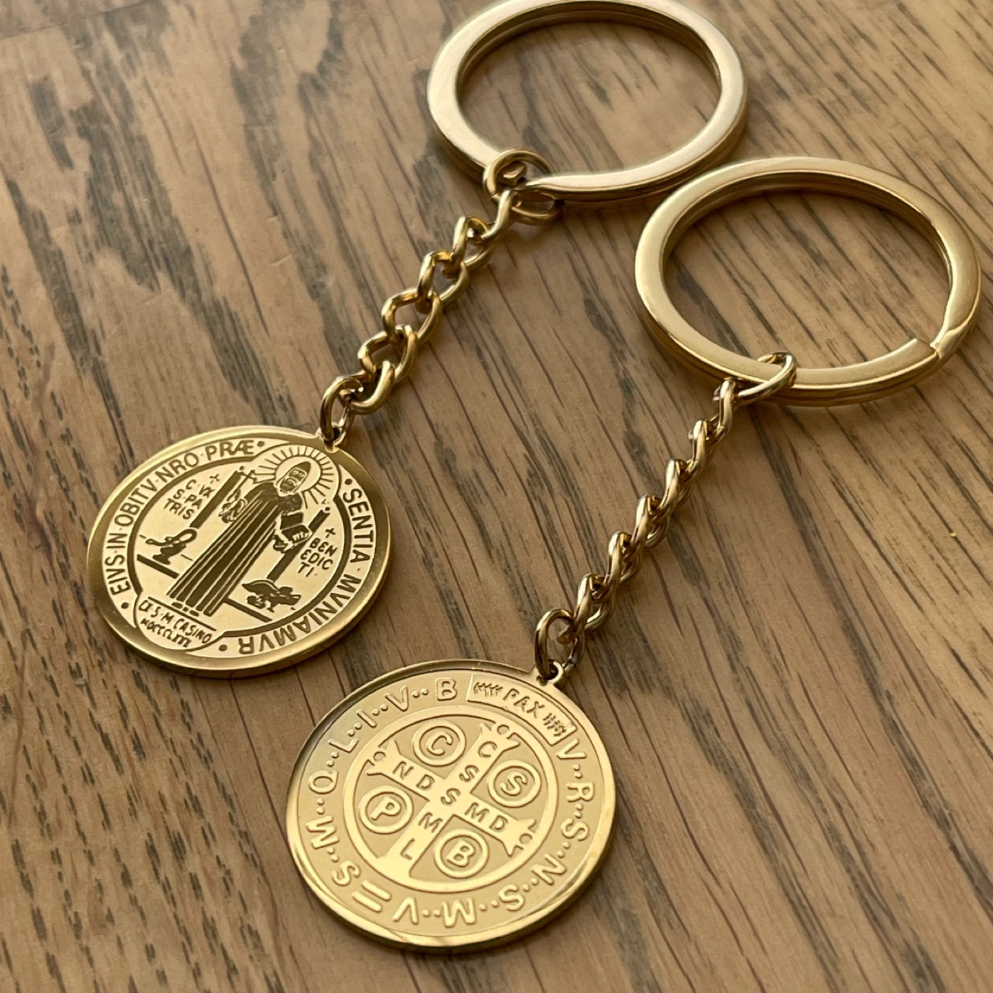 Double sided St. Benedict stainless steel keychain - photo 4