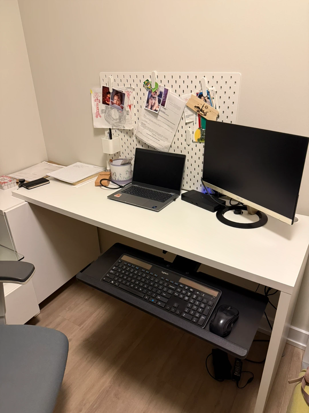 IKEA Micke White Desk with Pull-Out Keyboard Tray and cabinet - photo 2